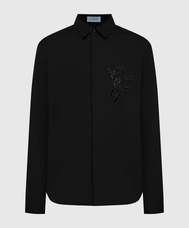 OFFWHITE BLACK SHIRT WITH OPENWORK LOGO EMBROIDERY