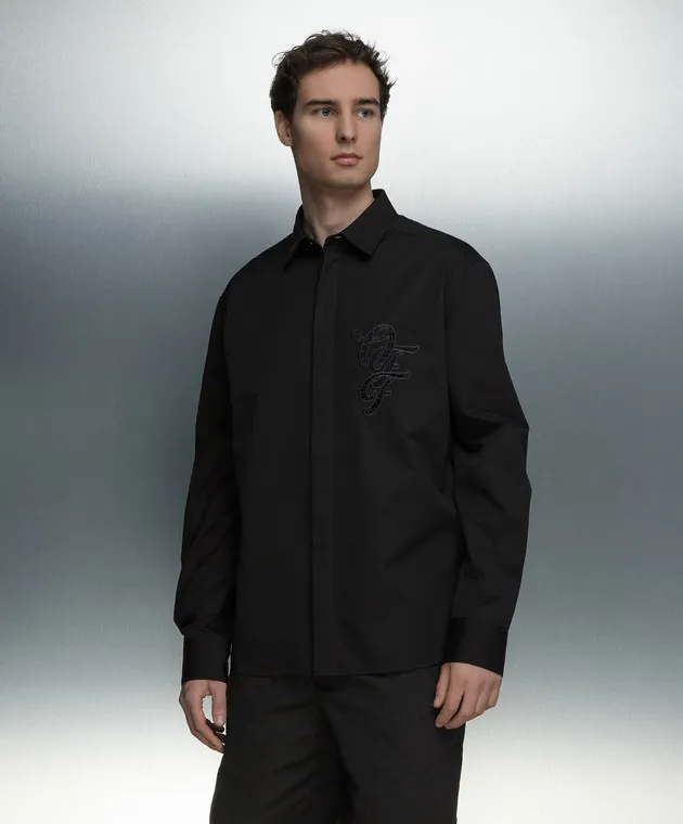 OFFWHITE BLACK SHIRT WITH OPENWORK LOGO EMBROIDERY