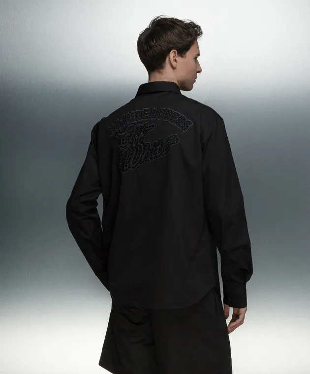 OFFWHITE BLACK SHIRT WITH OPENWORK LOGO EMBROIDERY