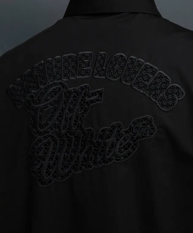 OFFWHITE BLACK SHIRT WITH OPENWORK LOGO EMBROIDERY