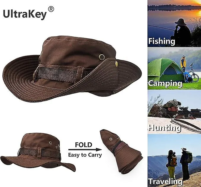 Outdoor Wide Brim Sun Hat, Double Layer Classic Combat Military Style Jungle Sun Hat, Suitable for Fishing, Hunting, Camping, Br