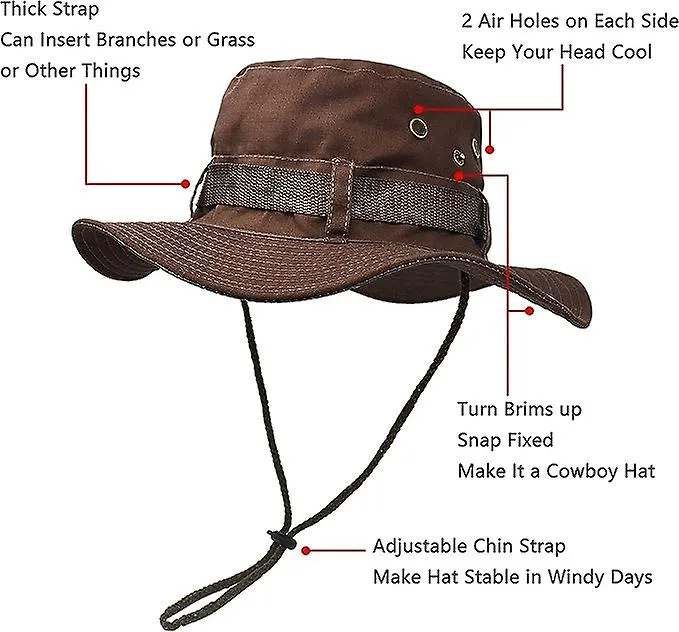 Outdoor Wide Brim Sun Hat, Double Layer Classic Combat Military Style Jungle Sun Hat, Suitable for Fishing, Hunting, Camping, Br