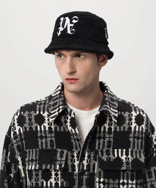 Palm Angels Black panama with logo monogram