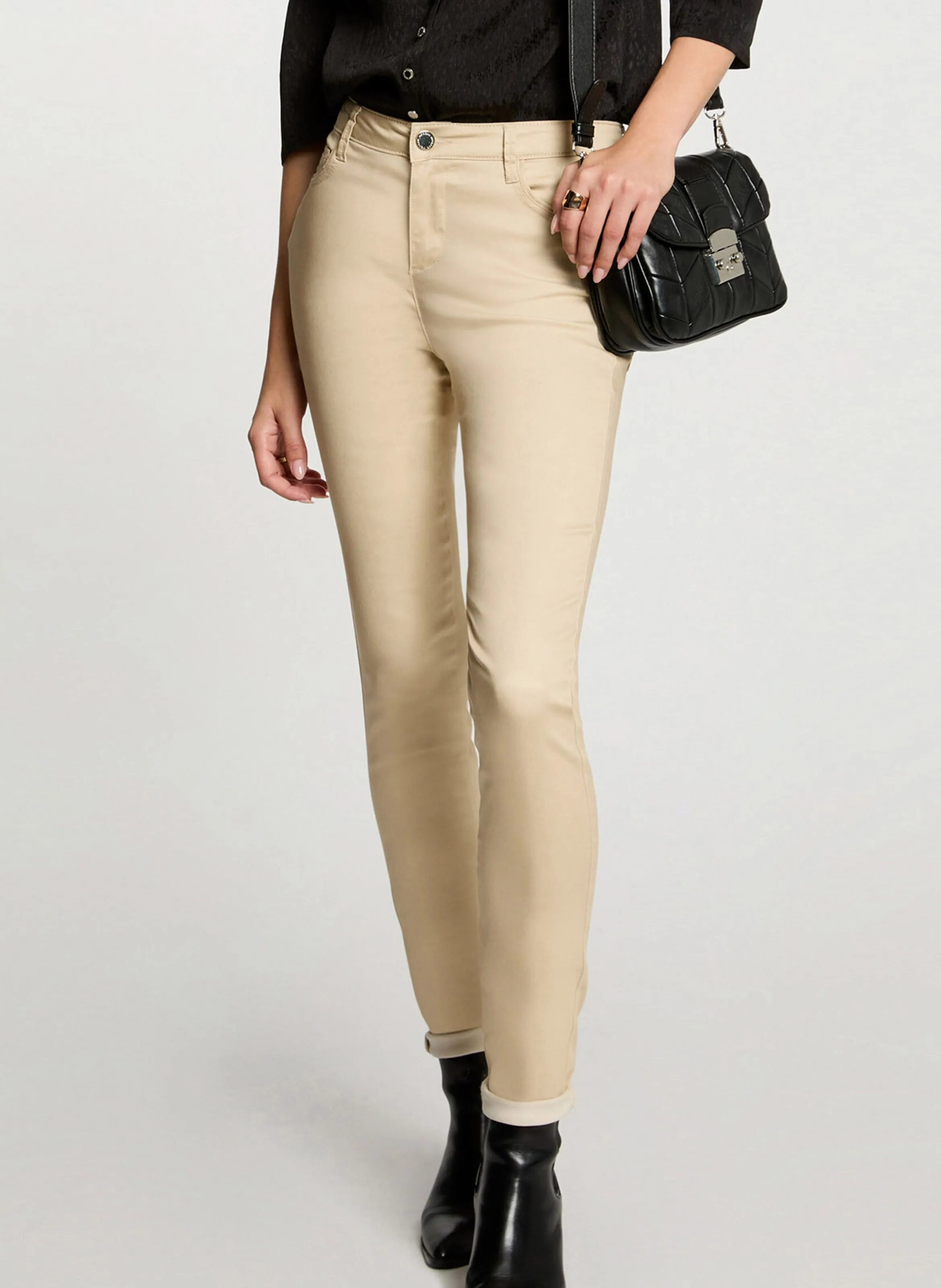 PFRASHI  PANTALóN AJUSTADO RECUBIERTO DE MEZCLA DE ALGODóN EN BEIGE