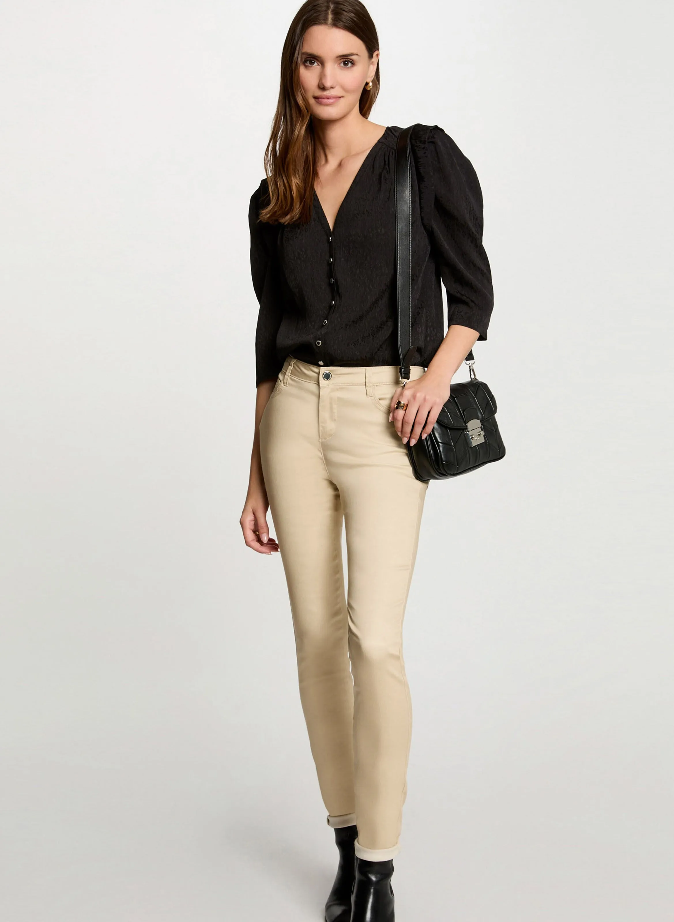 PFRASHI  PANTALóN AJUSTADO RECUBIERTO DE MEZCLA DE ALGODóN EN BEIGE