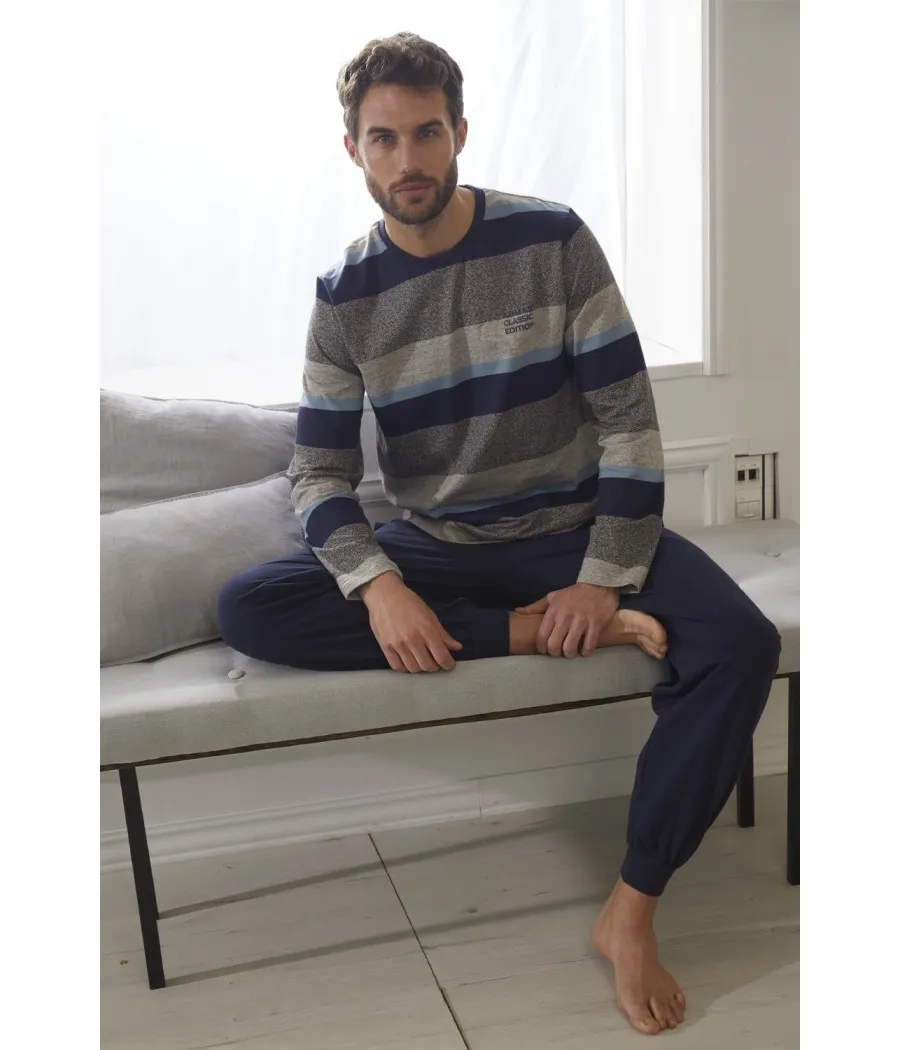 Pijama Jupiter hombre Admas Classic invierno azul algodón