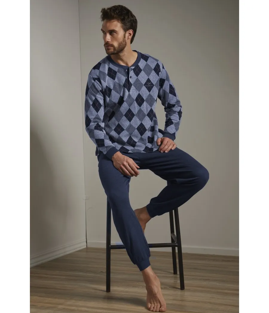 Pijama Rombos hombre Admas invierno azul algodón