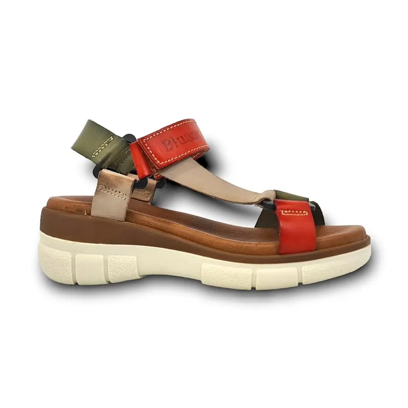 Sandalias Cuña Mujer Piel Velcro Plantilla Acolchada 54322 Verde, de Blusandal