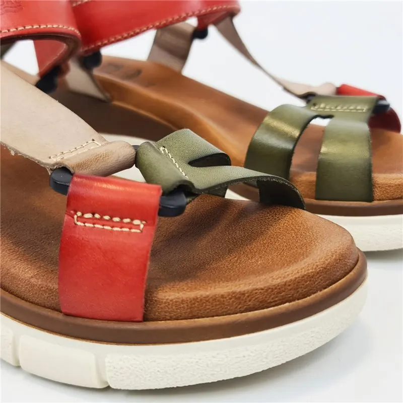Sandalias Cuña Mujer Piel Velcro Plantilla Acolchada 54322 Verde, de Blusandal