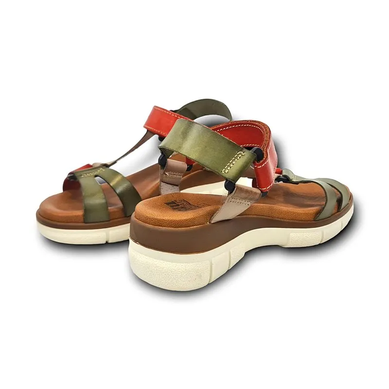 Sandalias Cuña Mujer Piel Velcro Plantilla Acolchada 54322 Verde, de Blusandal