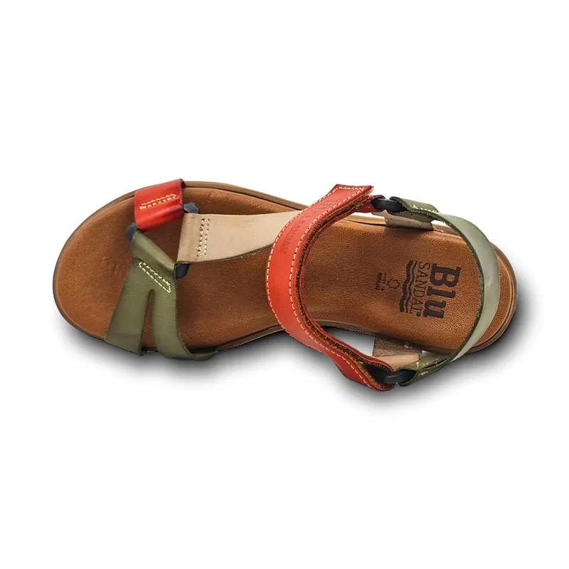Sandalias Cuña Mujer Piel Velcro Plantilla Acolchada 54322 Verde, de Blusandal
