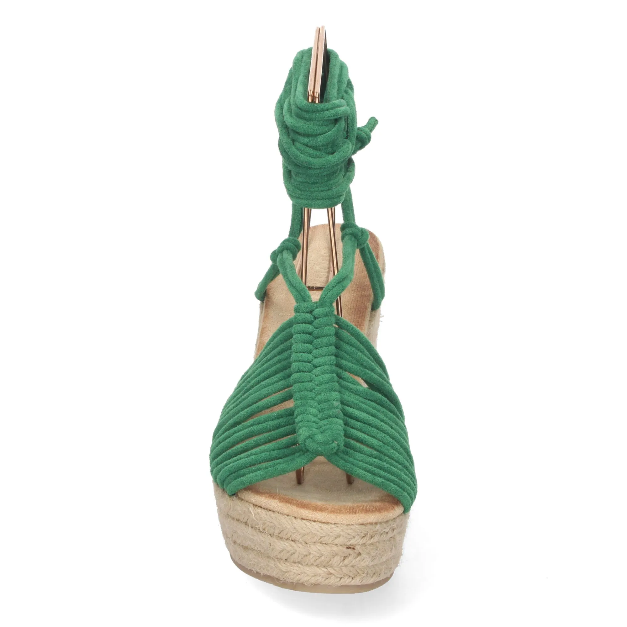 Sandalias de cuña forrada de yute diseño tiras color verde