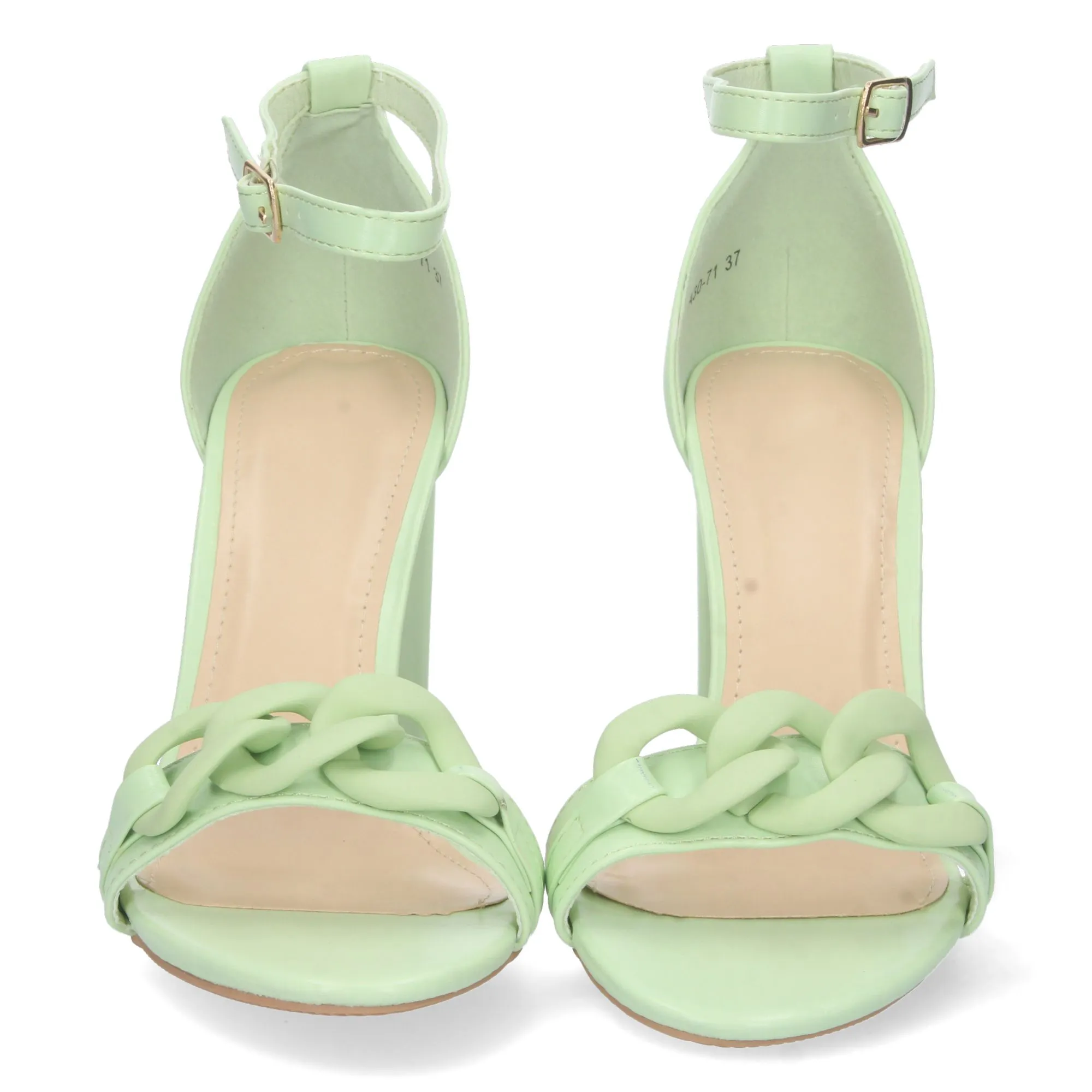 Sandalias de tacon medio pala detalle cadena verde