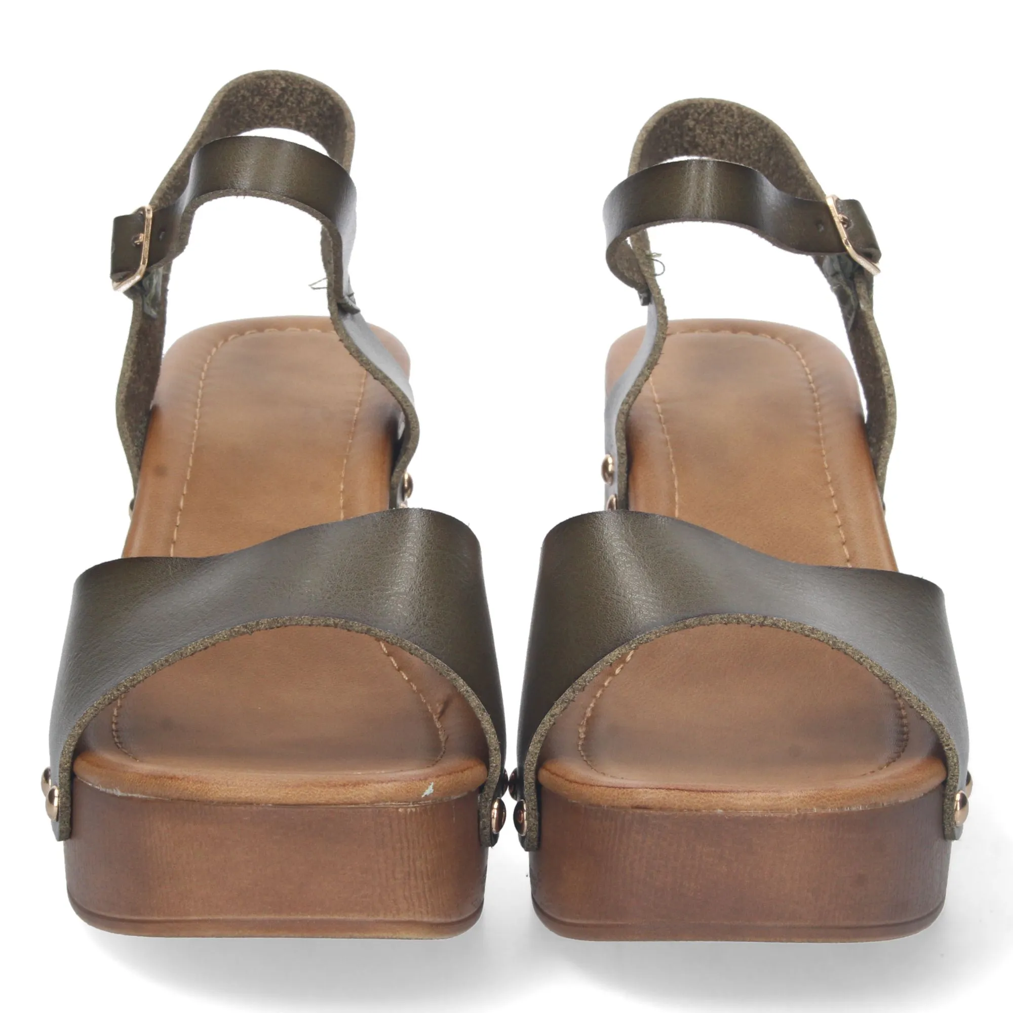 Sandalias de tacón estilo zuecos hebilla mujer color verde
