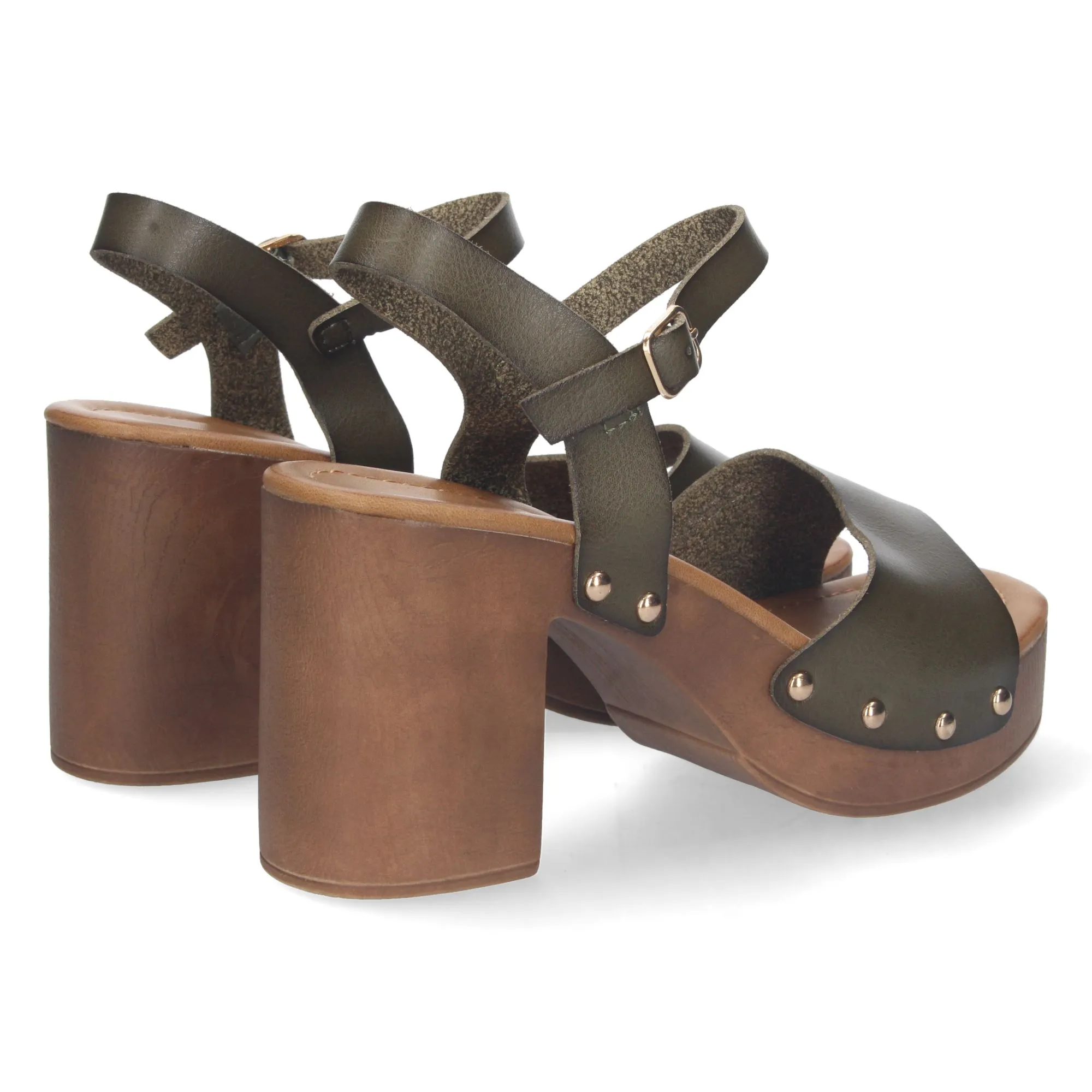 Sandalias de tacón estilo zuecos hebilla mujer color verde