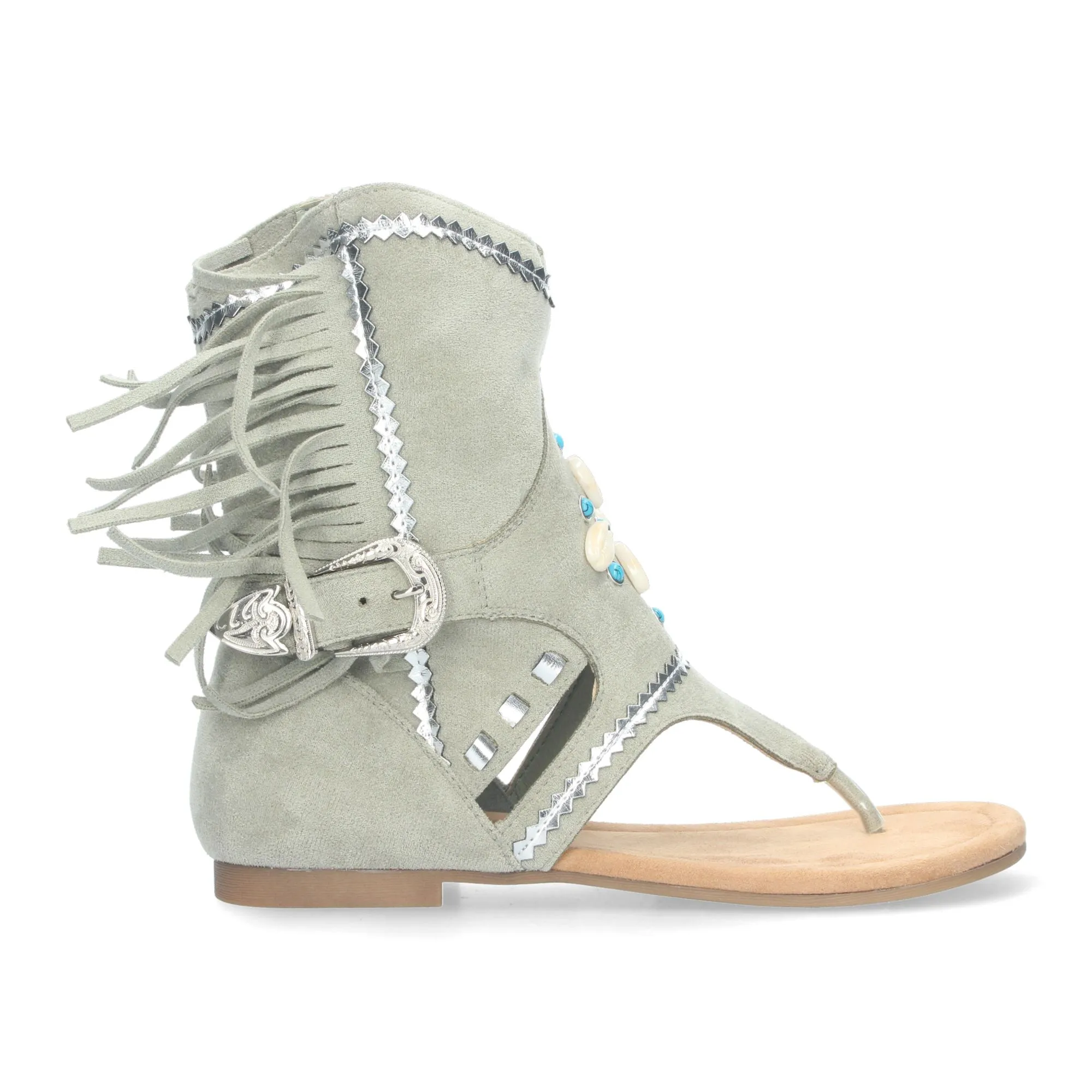 SANDALIAS PLANAS TIPO ESCLAVA CON FLECOS PARA MUJER VERDE JH168