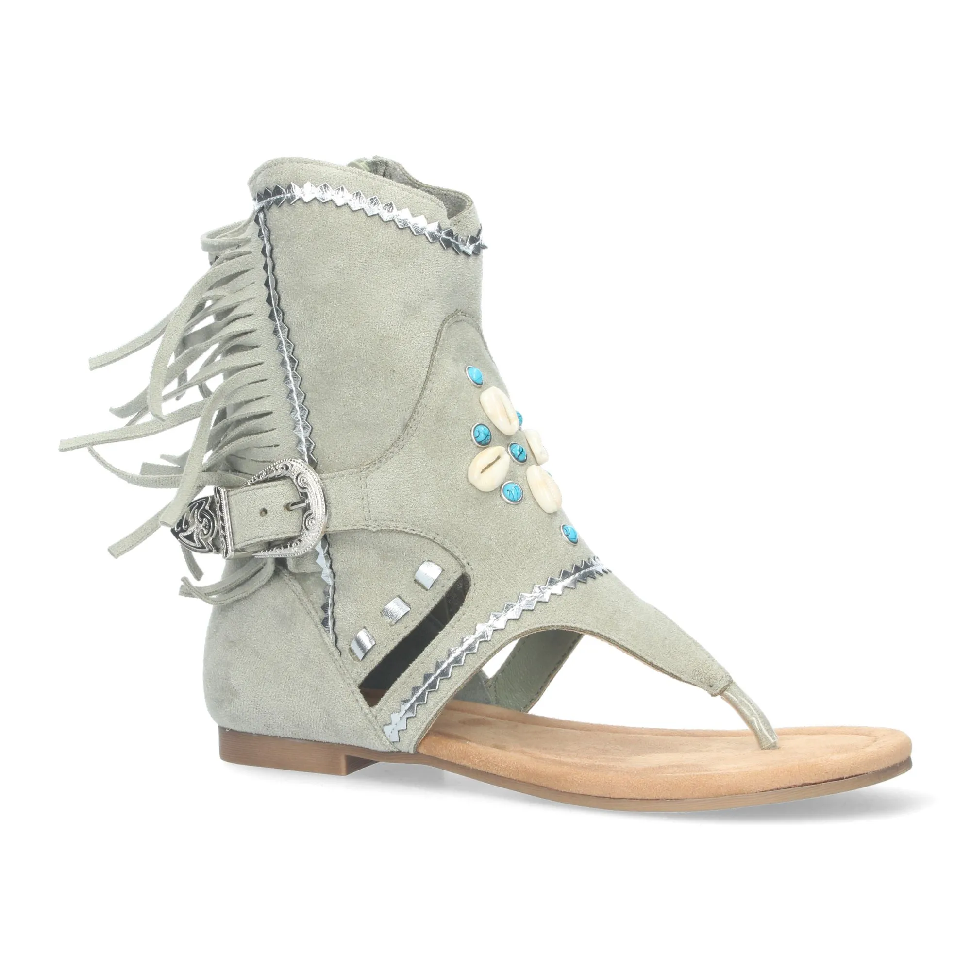 SANDALIAS PLANAS TIPO ESCLAVA CON FLECOS PARA MUJER VERDE JH168