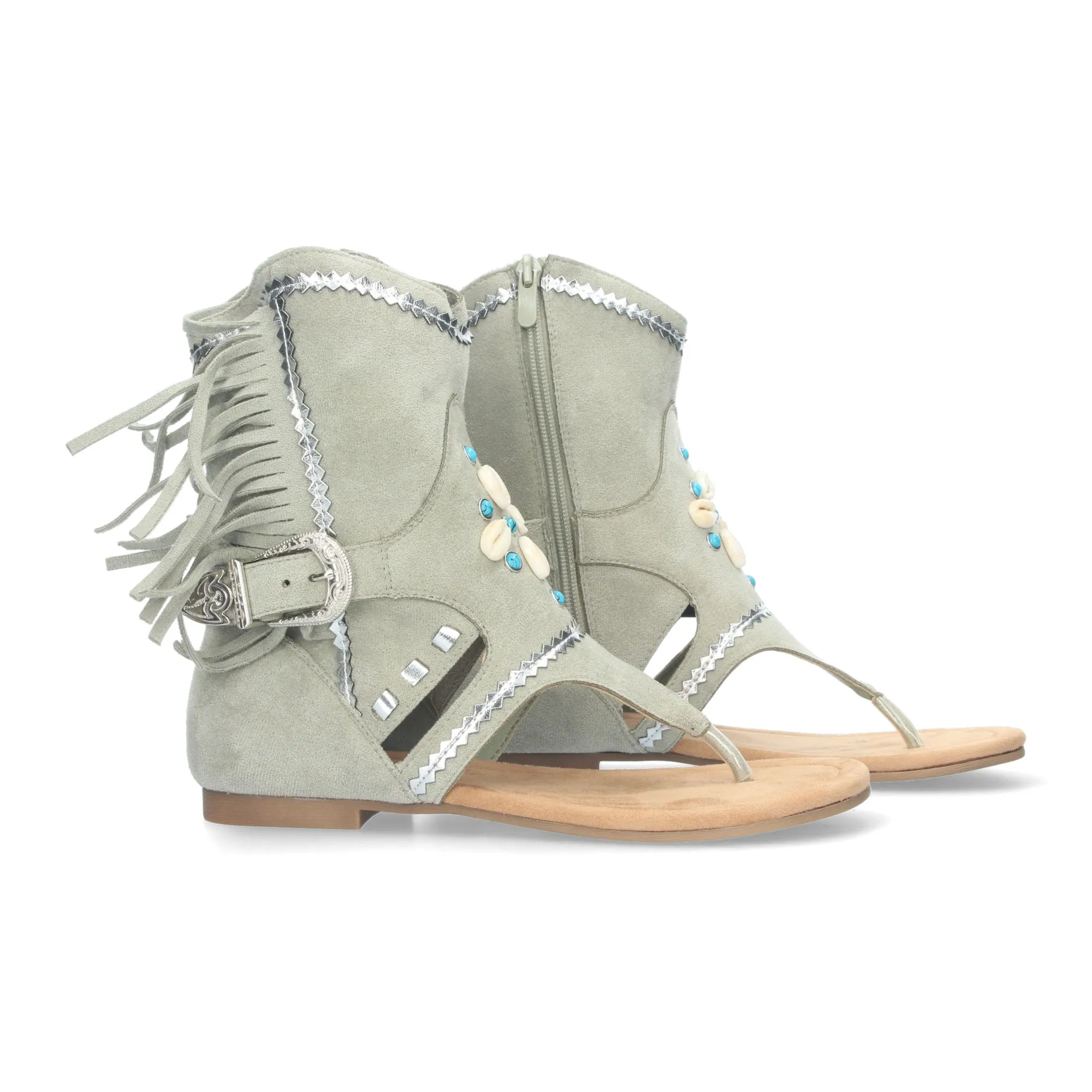 SANDALIAS PLANAS TIPO ESCLAVA CON FLECOS PARA MUJER VERDE JH168