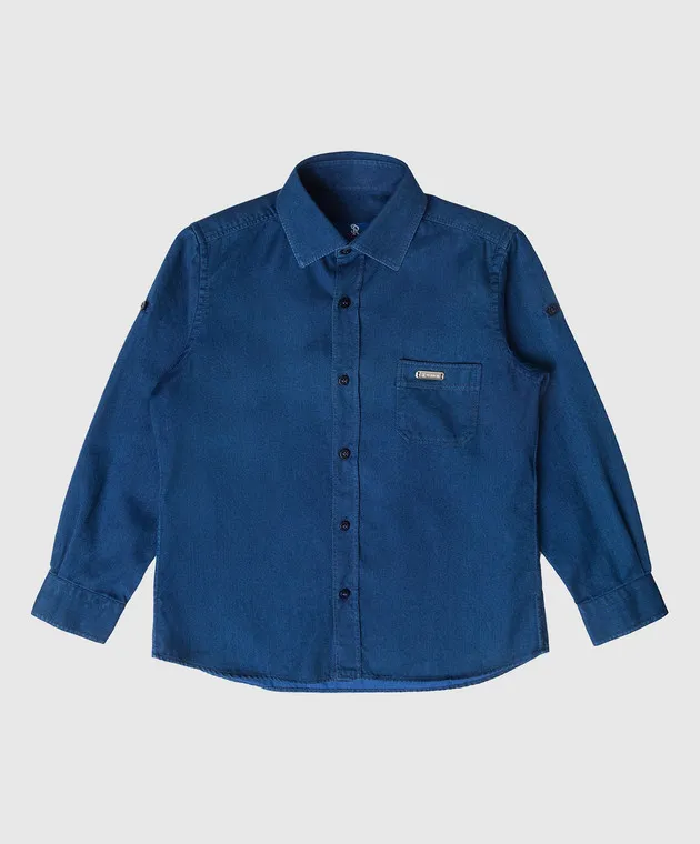 Stefano Ricci Children's blue shirt with metal logo