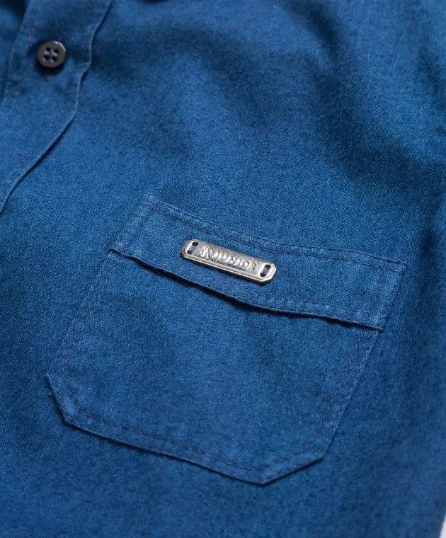 Stefano Ricci Children's blue shirt with metal logo