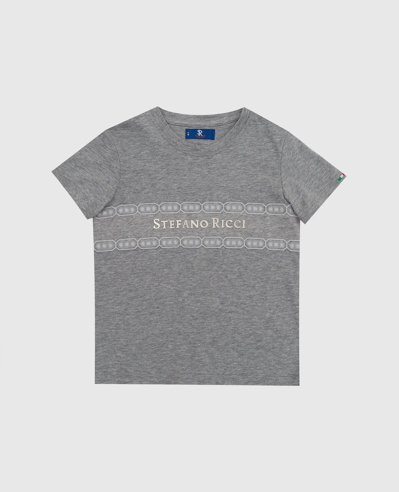 STEFANO RICCI CHILDREN'S GRAY TSHIRT WITH LOGO AND EMBROIDERY