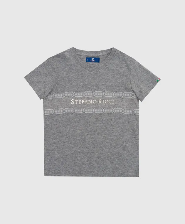 STEFANO RICCI CHILDREN'S GRAY TSHIRT WITH LOGO AND EMBROIDERY