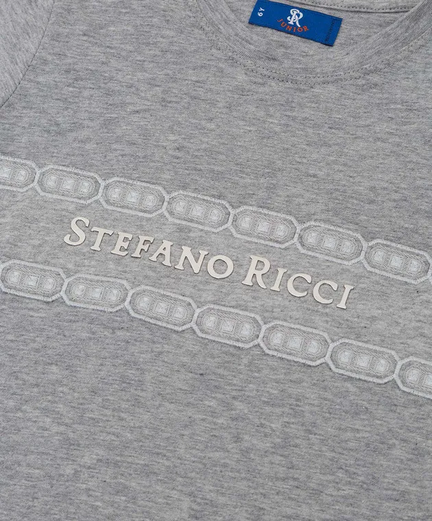 STEFANO RICCI CHILDREN'S GRAY TSHIRT WITH LOGO AND EMBROIDERY