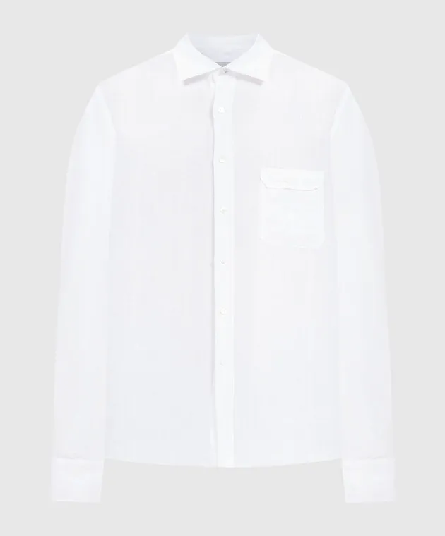 Stefano Ricci White linen shirt with logo embroidery