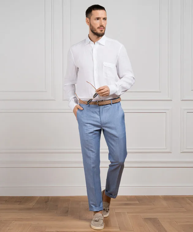 Stefano Ricci White linen shirt with logo embroidery