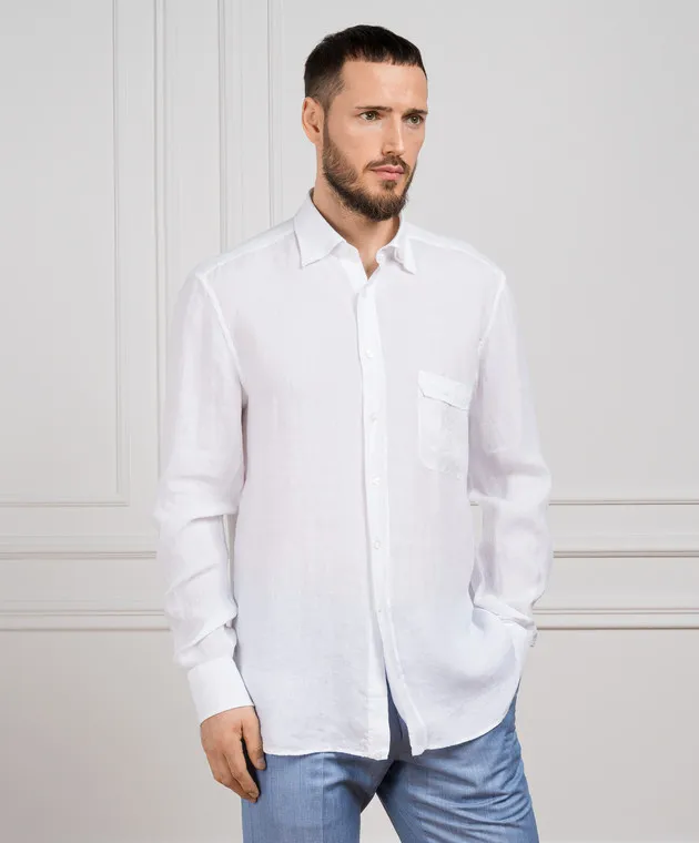 Stefano Ricci White linen shirt with logo embroidery
