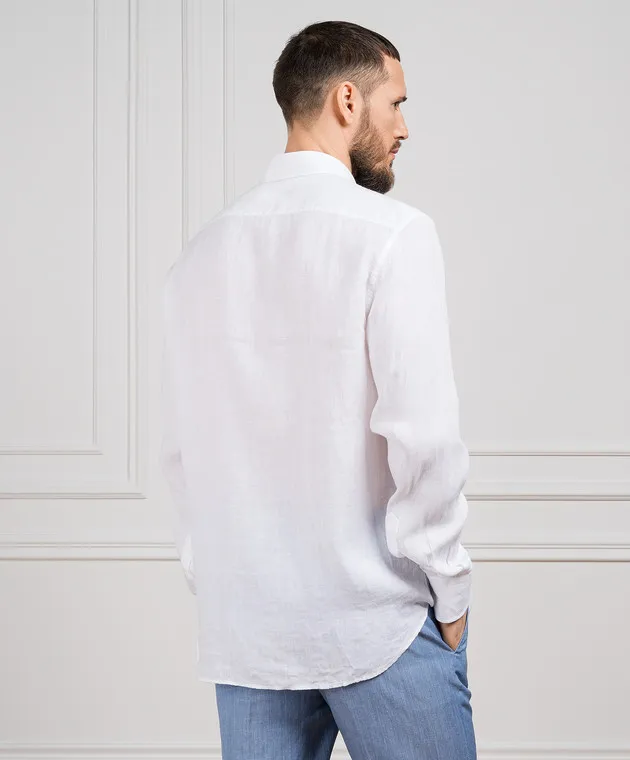 Stefano Ricci White linen shirt with logo embroidery
