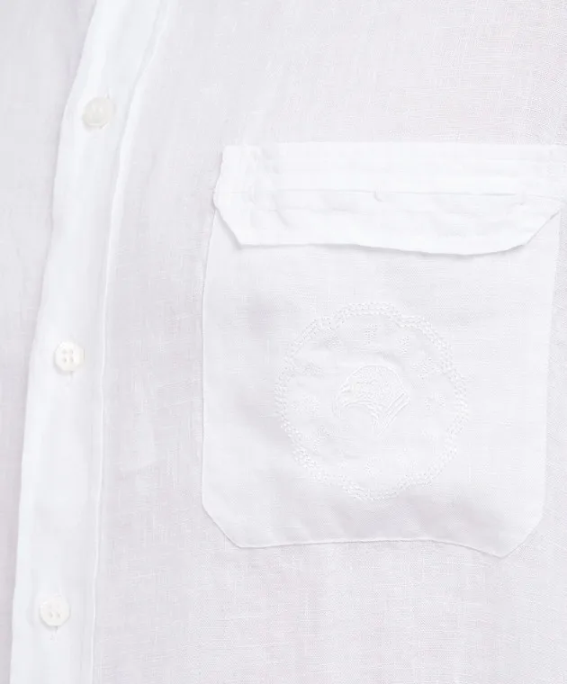 Stefano Ricci White linen shirt with logo embroidery
