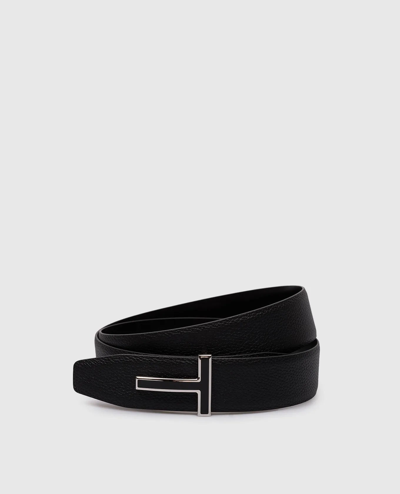 TOM FORD BLACK DOUBLESIDED T ICON LEATHER STRAP WITH METAL LOGO