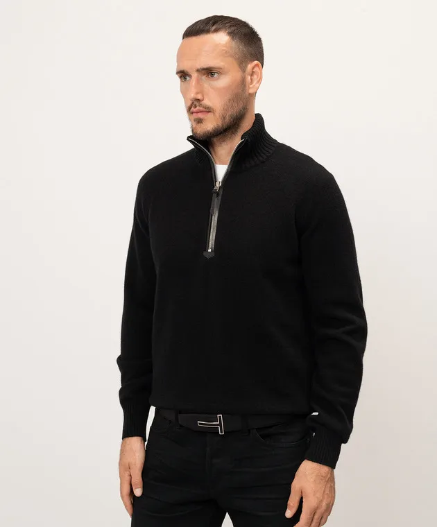 TOM FORD BLACK DOUBLESIDED T ICON LEATHER STRAP WITH METAL LOGO