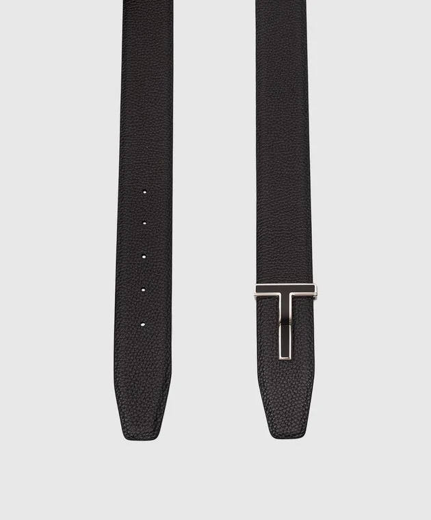 TOM FORD BLACK DOUBLESIDED T ICON LEATHER STRAP WITH METAL LOGO