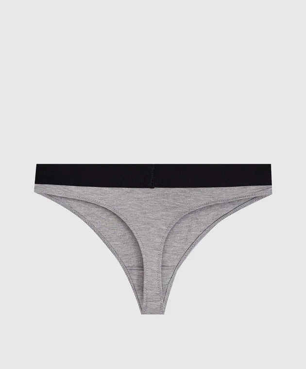 Tom Ford Gray melange thong briefs with logo pattern