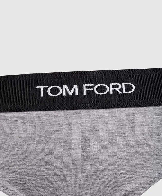 Tom Ford Gray melange thong briefs with logo pattern