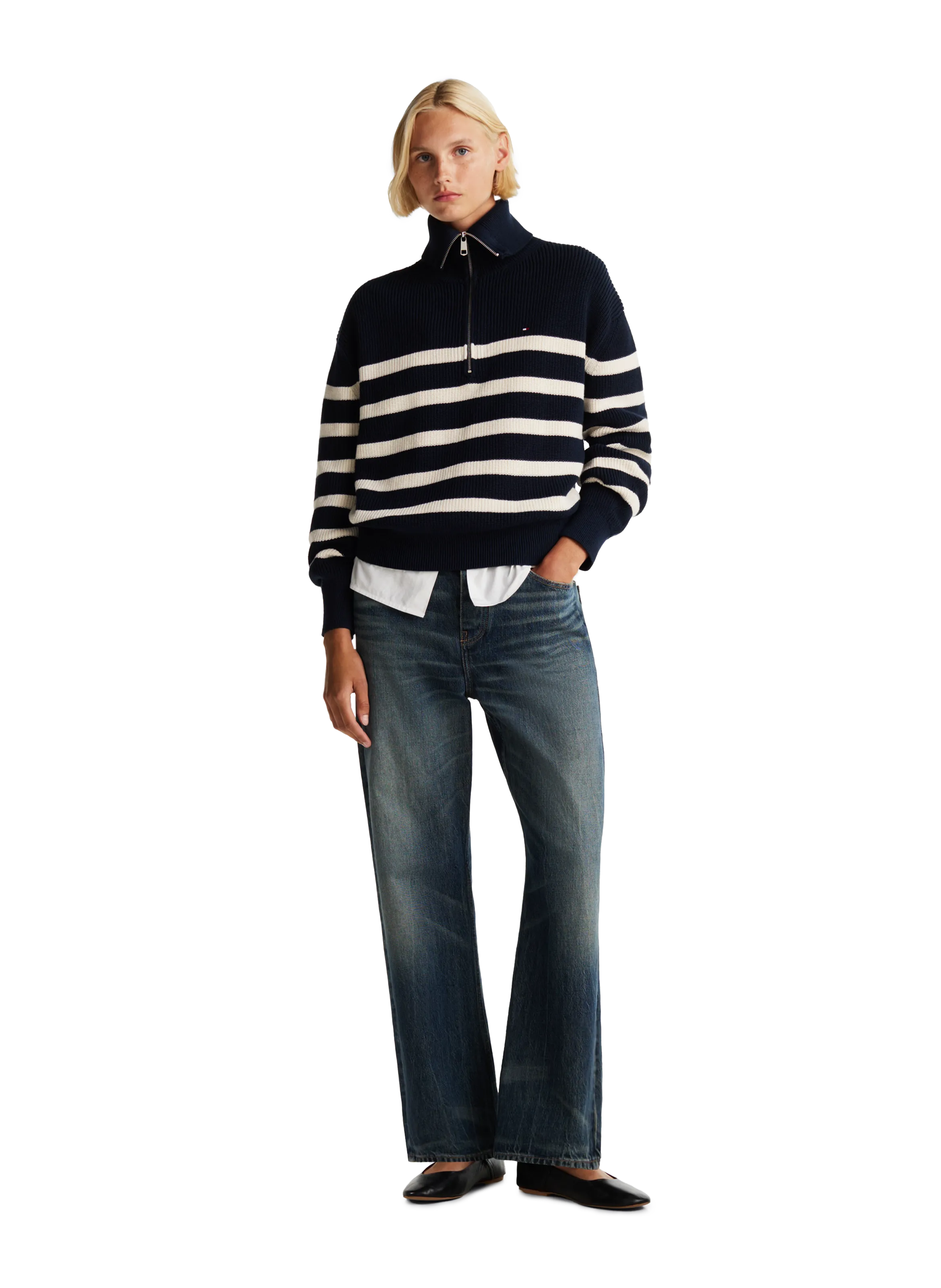 TOMMY HILFIGER Jersey con cuello alto y cremallera en algodón orgánico mezclado en azul