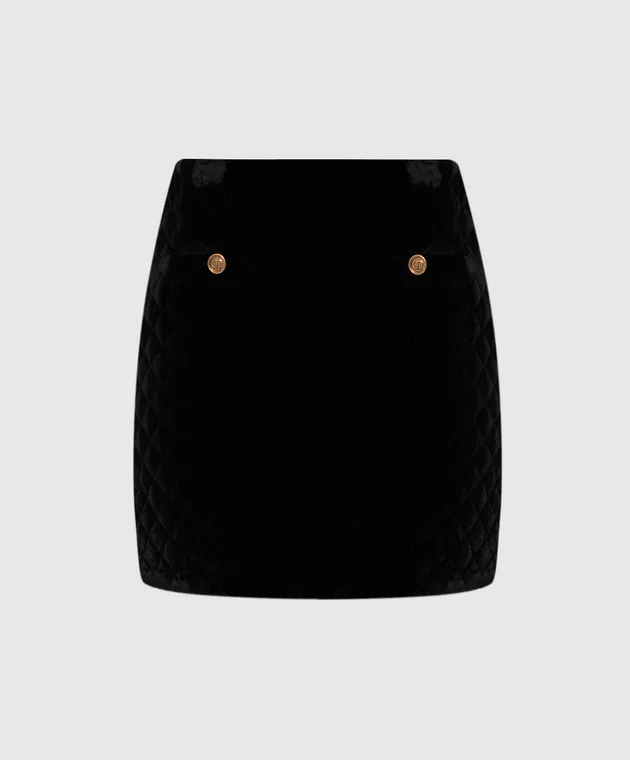 Twinset Black quilted mini skirt with Oval T logo