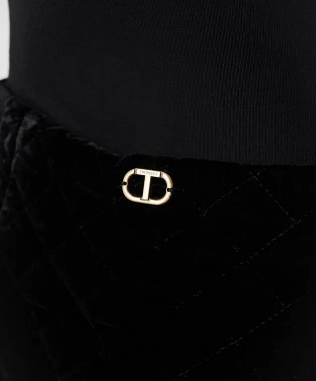 Twinset Black quilted mini skirt with Oval T logo
