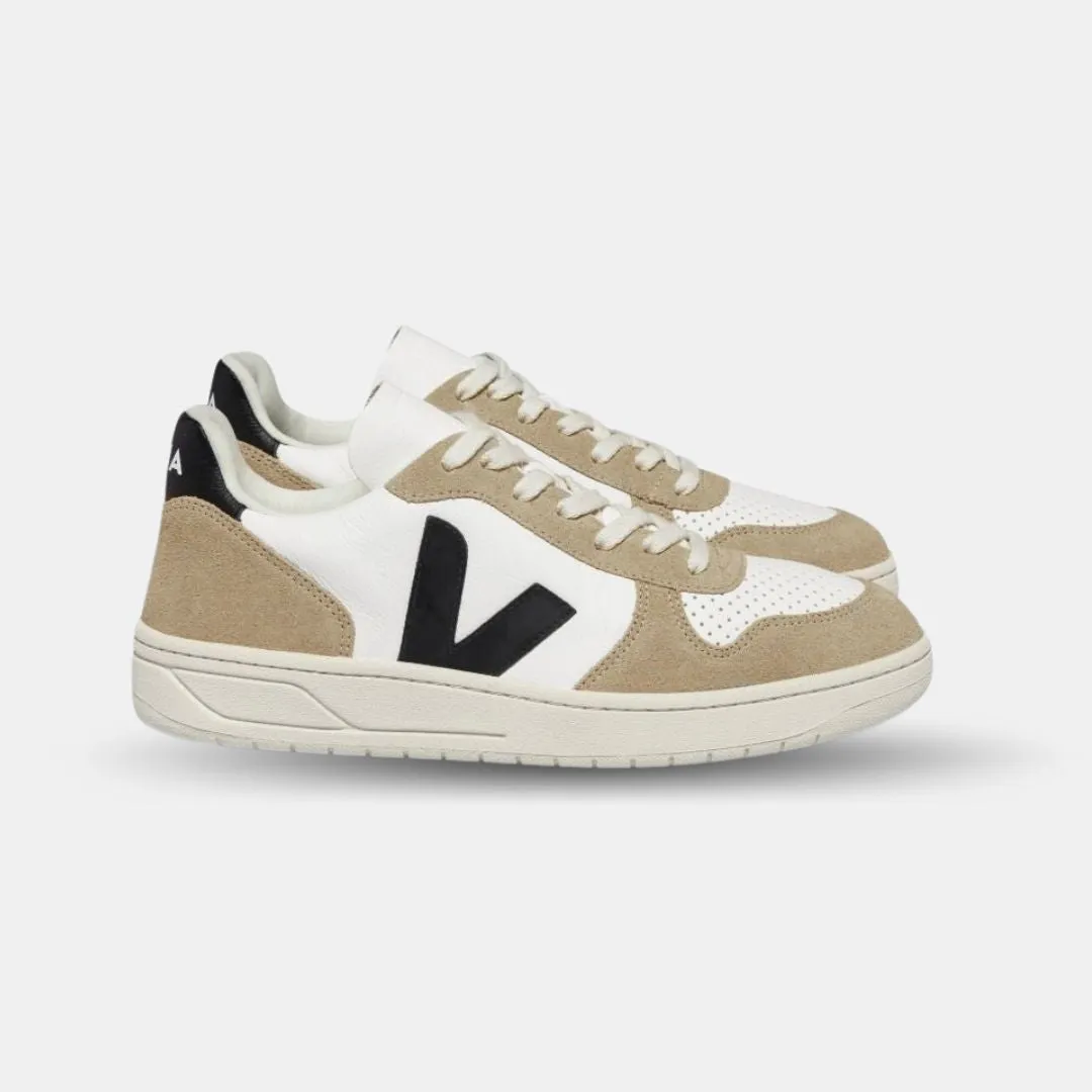 VEJA MEN'S V10 CHROMEFREE LEATHER EXTRA WHITE BLACK SAHARA