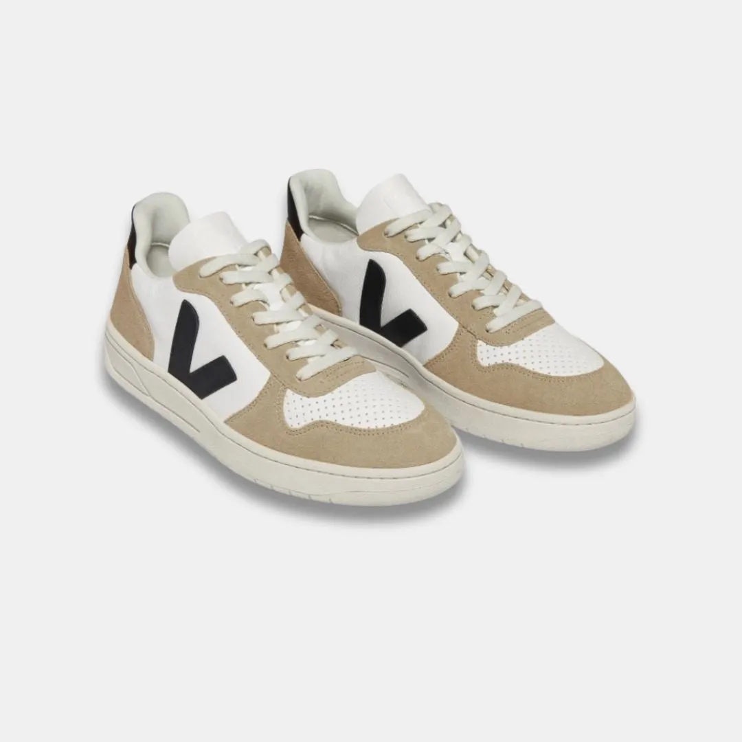 VEJA MEN'S V10 CHROMEFREE LEATHER EXTRA WHITE BLACK SAHARA
