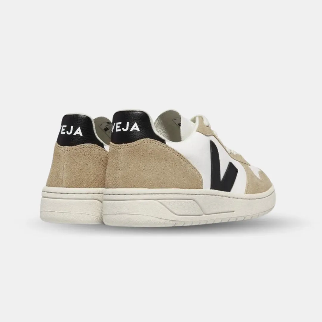 VEJA MEN'S V10 CHROMEFREE LEATHER EXTRA WHITE BLACK SAHARA