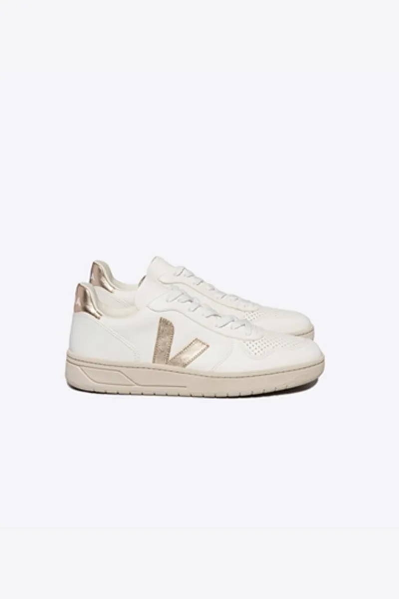VEJA V10 LEATHER WHITE PLATINE MUJER