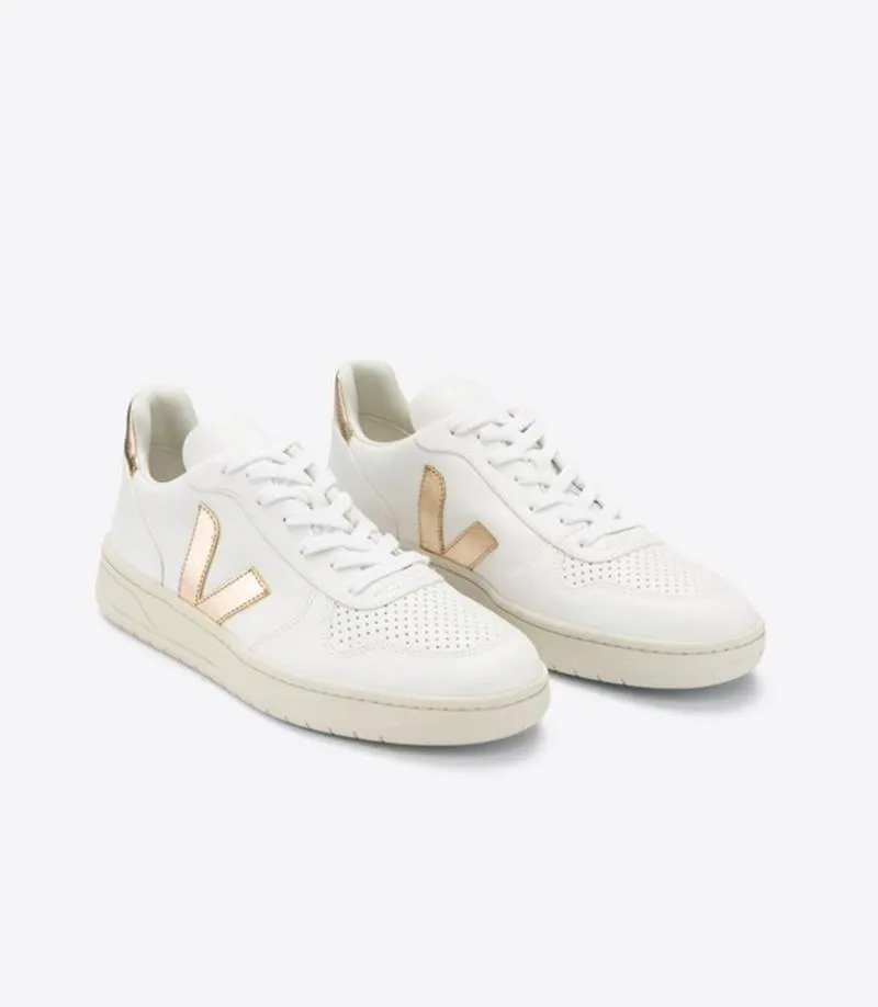 VEJA V10 LEATHER WHITE PLATINE MUJER