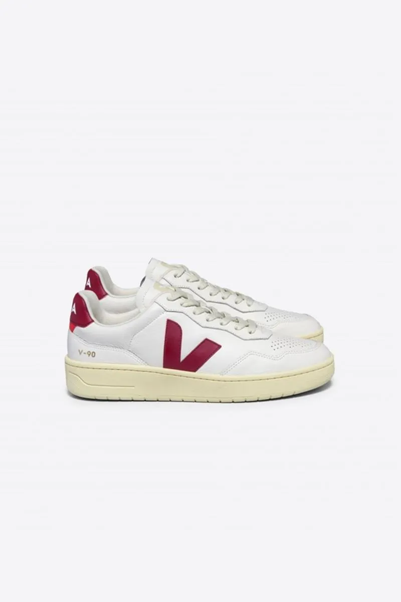 VEJA V90 LEATHER WHITE MARSALA MUJER