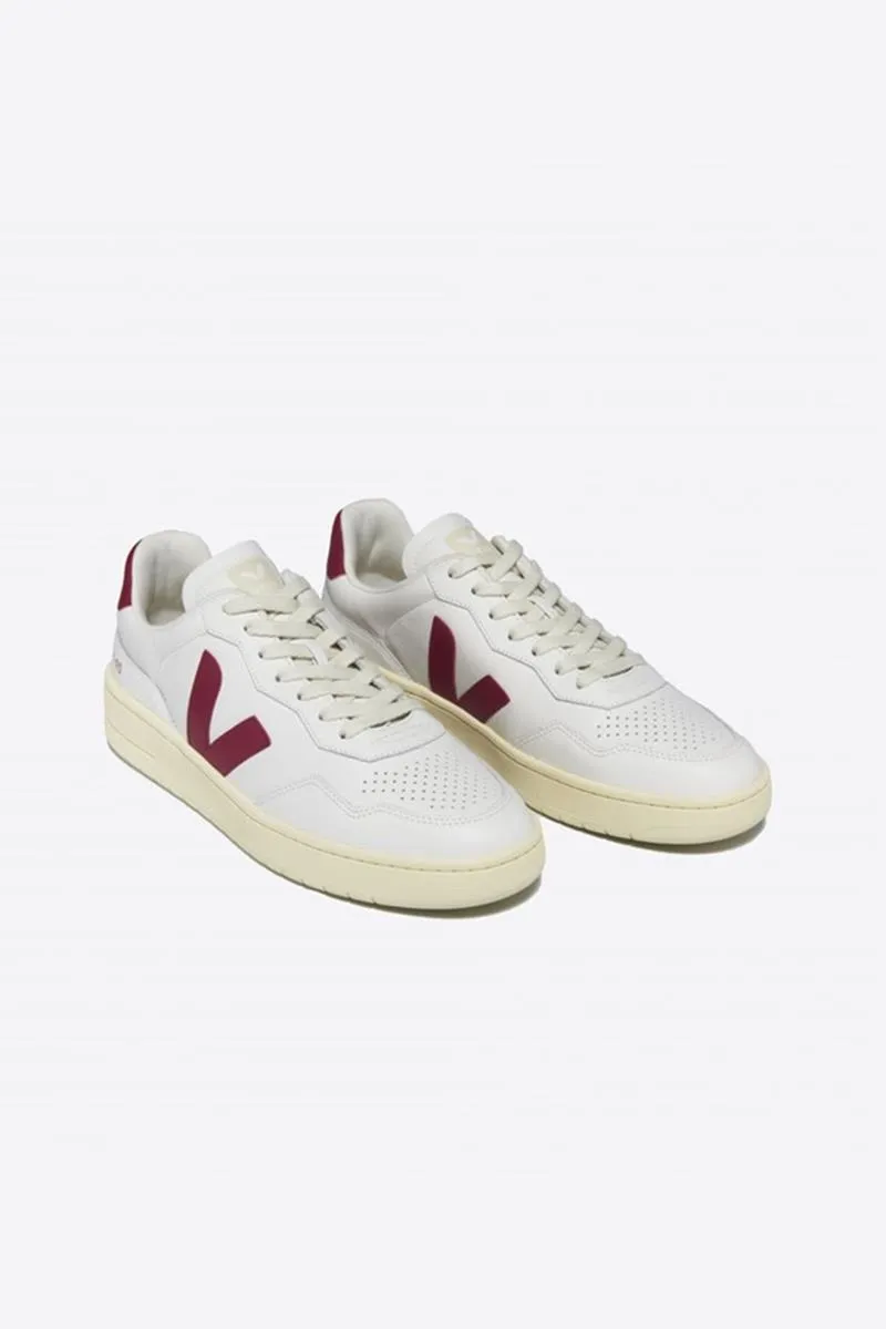 VEJA V90 LEATHER WHITE MARSALA MUJER