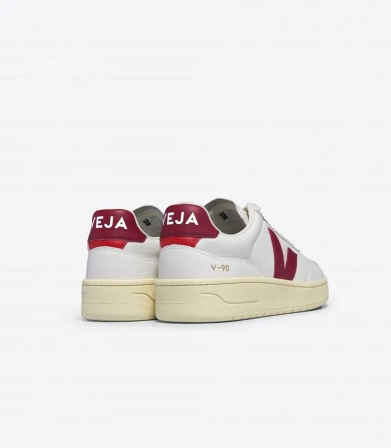 VEJA V90 LEATHER WHITE MARSALA MUJER