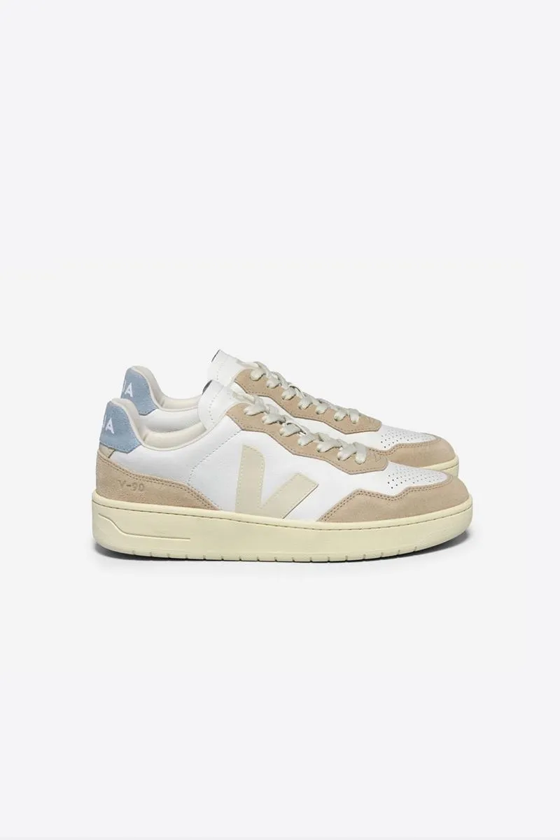 VEJA V90 LEATHER WHITE PIERRE STEEL MUJER