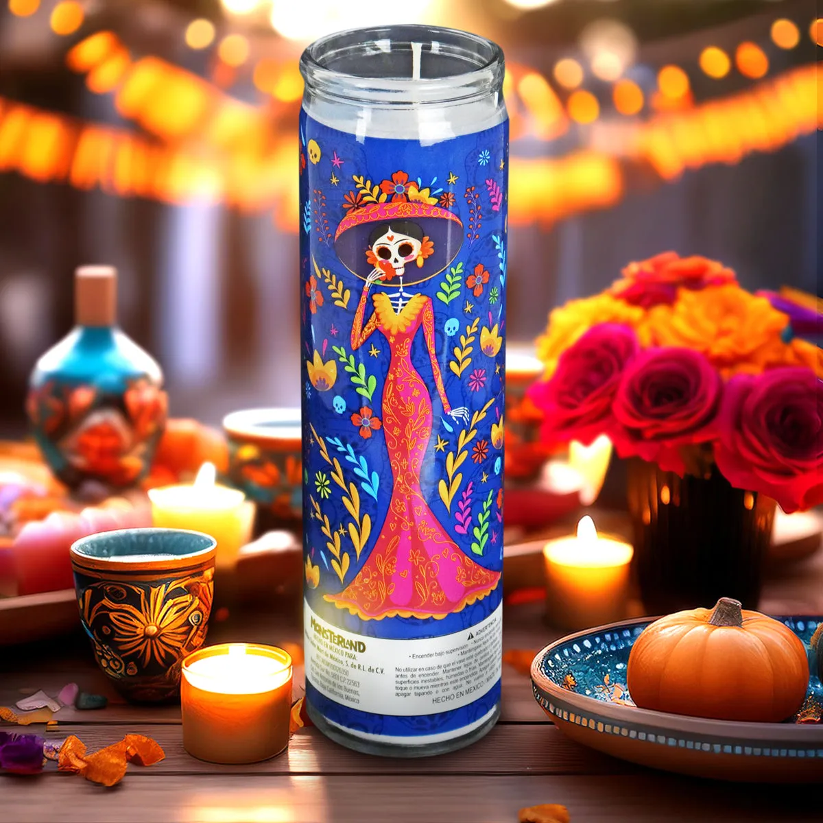 Veladora con Diseo de Catrina para Día de Muertos
